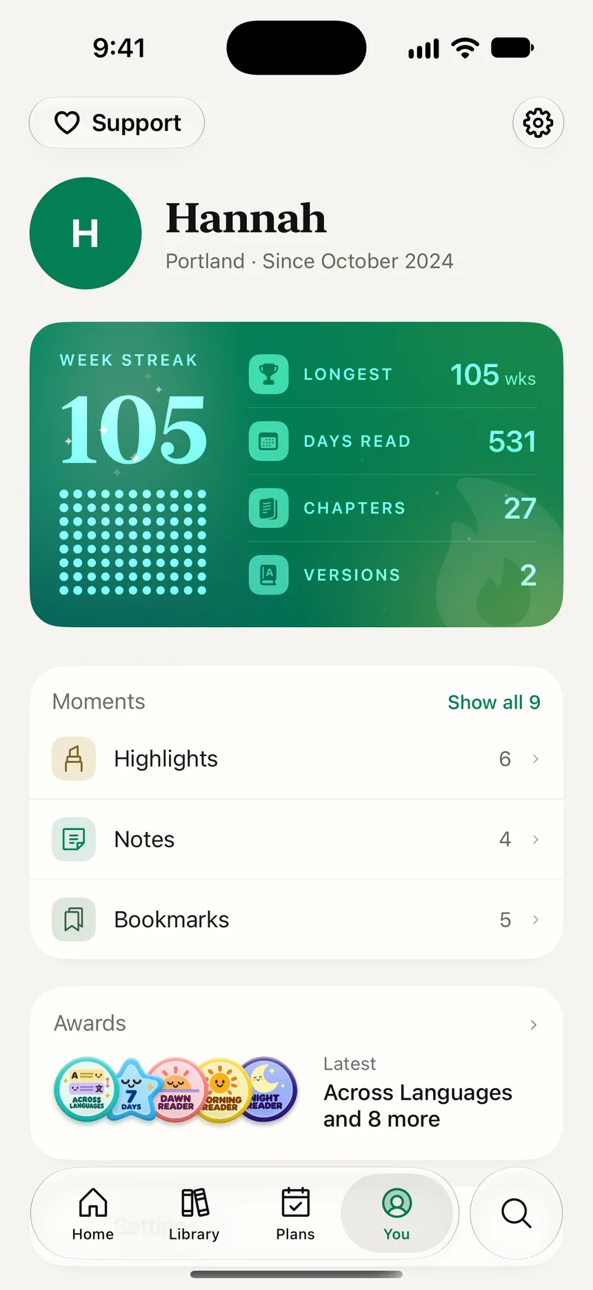 The You page in Jade